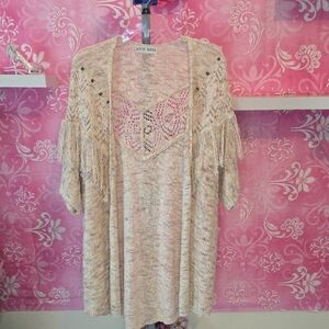 Knox Rose Women's Cream Knit Cardigan with Fringe